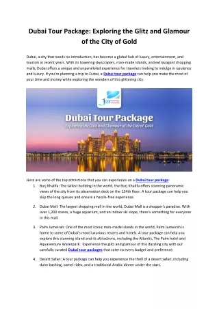 Dubai Tour Package Exploring the Glitz and Glamour of the City of Gold