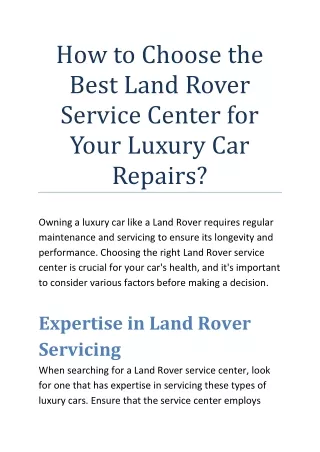 How to Choose the Best Land Rover Service Center for Your Luxury Car Repair1
