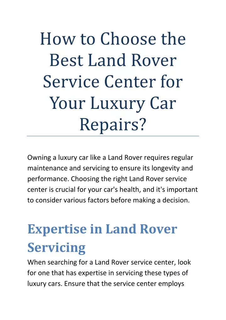 how to choose the best land rover service center