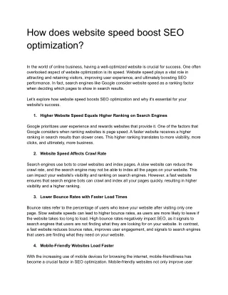how does website speed boost seo optimization