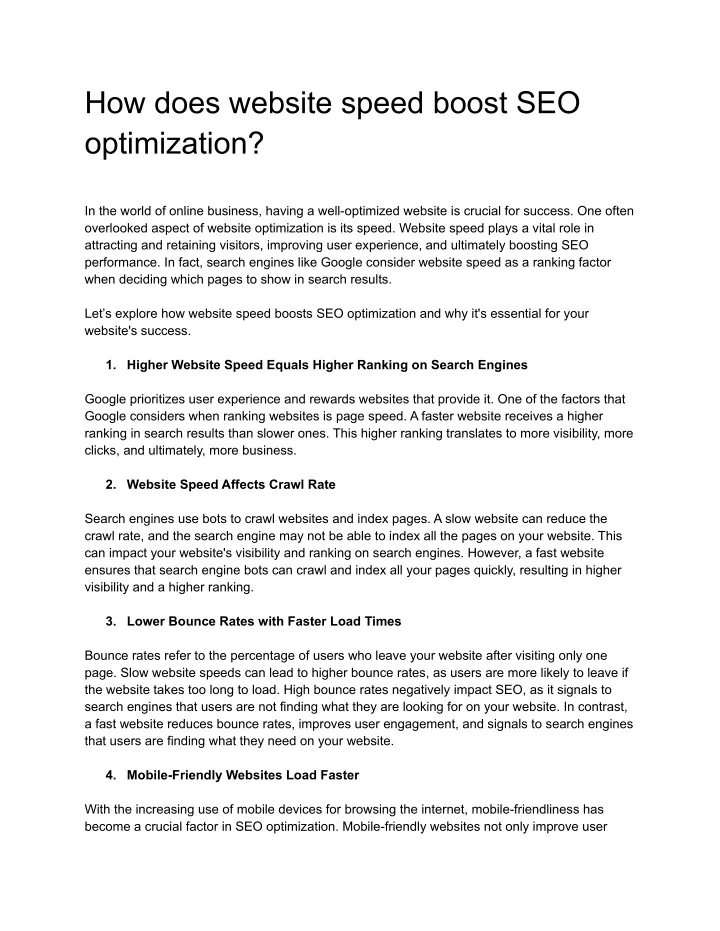 how does website speed boost seo optimization