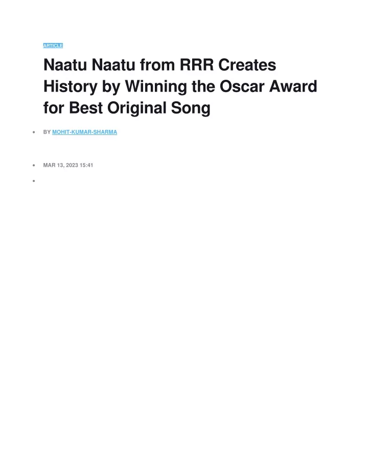 article naatu naatu from rrr creates history