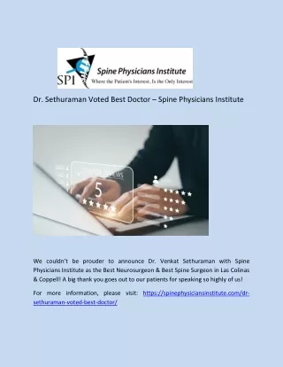 Dr. Sethuraman Voted Best Orthopedic Surgeon in Dallas - Spine Physicians Institute