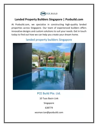 Landed Property Builders Singapore | Pcebuild.com