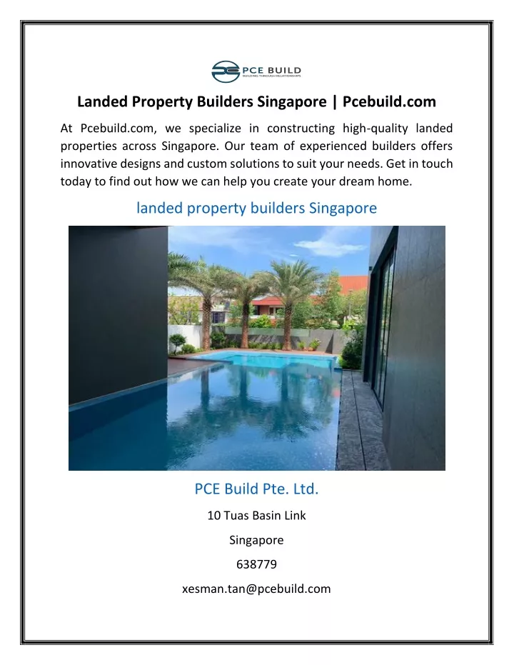 landed property builders singapore pcebuild com