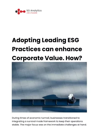 Adopting Leading ESG Practices can enhance Corporate Value