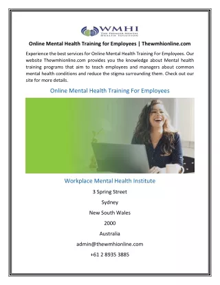 Online Mental Health Training for Employees | Thewmhionline.com