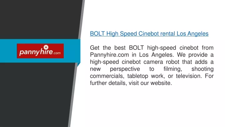 bolt high speed cinebot rental los angeles
