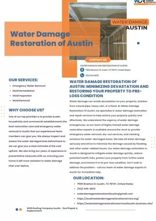 Water Damage Restoration of Austin: Minimizing Devastation and Restoring Your Pr