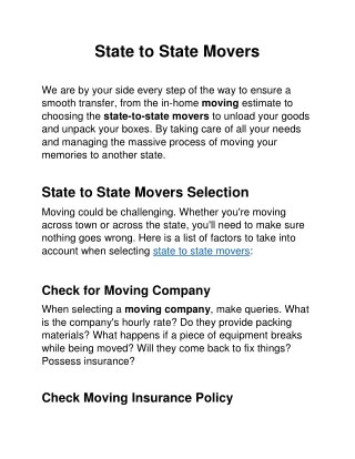 State to State Movers