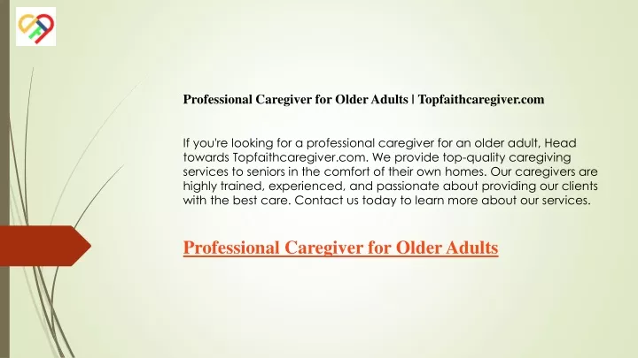 professional caregiver for older adults