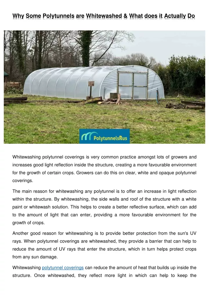 why some polytunnels are whitewashed what does