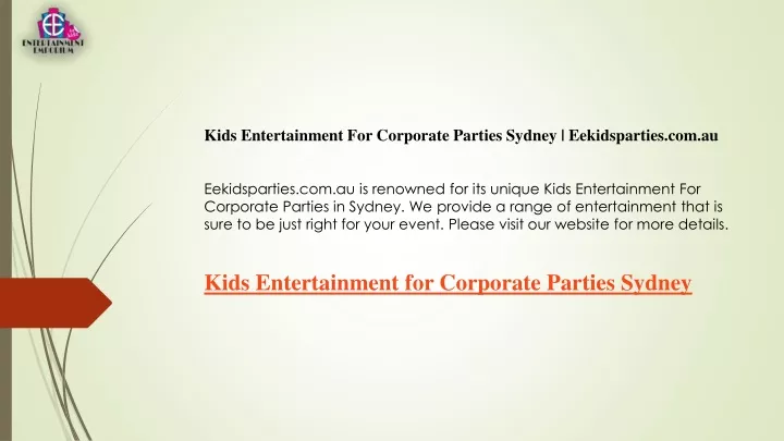 kids entertainment for corporate parties sydney