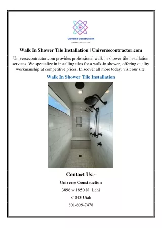 Walk In Shower Tile Installation | Universecontractor.com