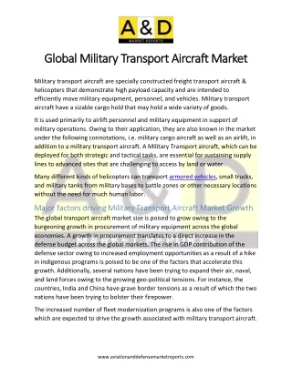 Global Military Transport Aircraft Market