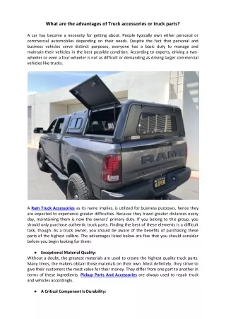 What are the advantages of Truck accessories or truck parts?