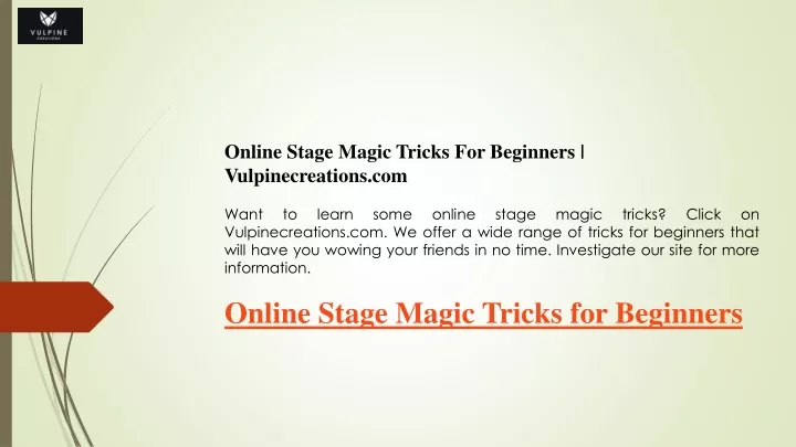 online stage magic tricks for beginners
