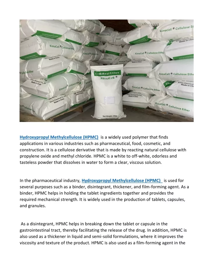 hydroxypropyl methylcellulose hpmc is a widely