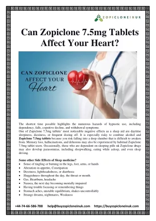 can zopiclone 7 5mg tablets affect your heart