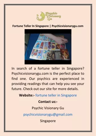 Fortune Teller In Singapore  Psychicvisionarygu