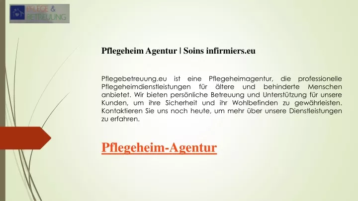 pflegeheim agentur soins infirmiers