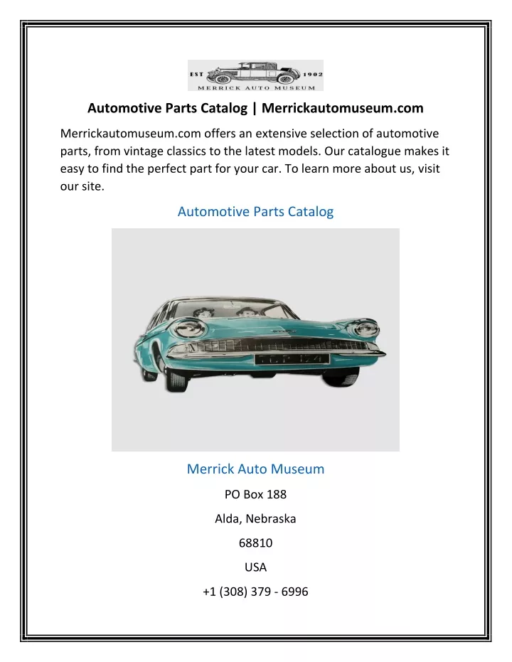 automotive parts catalog merrickautomuseum com