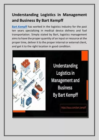 Understanding Logistics in Management and Business By Bart Kempff
