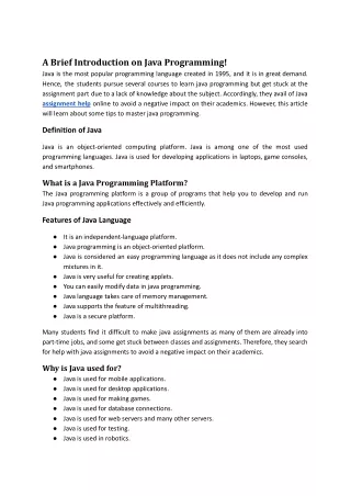 a brief introduction on java programming java