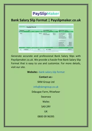 Bank Salary Slip Format  Payslipmaker.co.uk