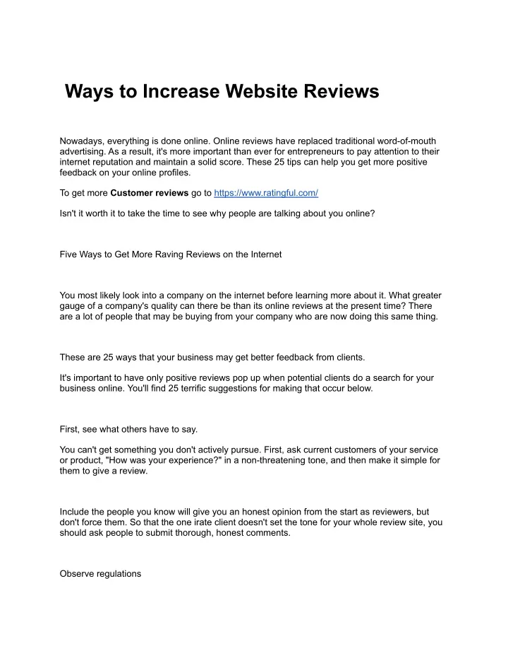 ways to increase website reviews