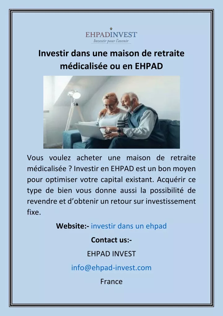 investir dans une maison de retraite m dicalis