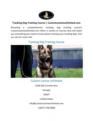 Tracking Dog Training Course | Customcanineunlimited.com