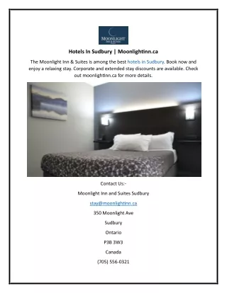 Hotels In Sudbury  Moonlightinn.ca