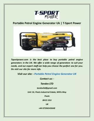 Portable Petrol Engine Generator Uk  T Sport Power