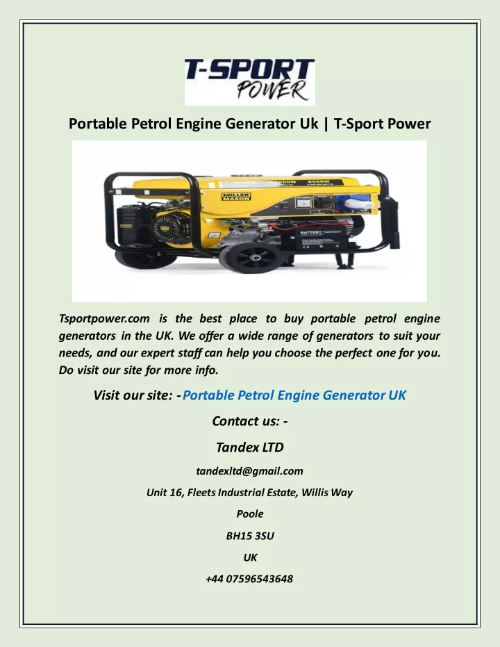 portable petrol engine generator uk t sport power
