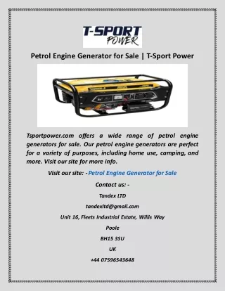 Petrol Engine Generator For Sale  T Sport Power