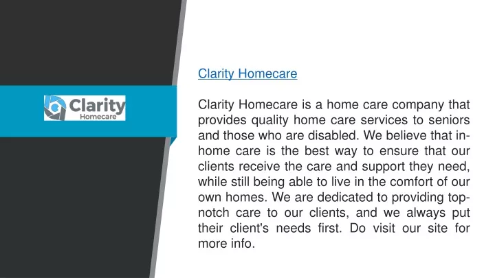 clarity homecare clarity homecare is a home care