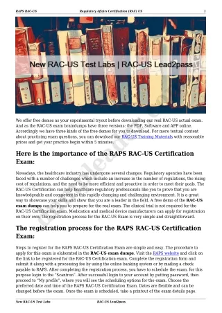 New RAC-US Test Labs | RAC-US Lead2pass