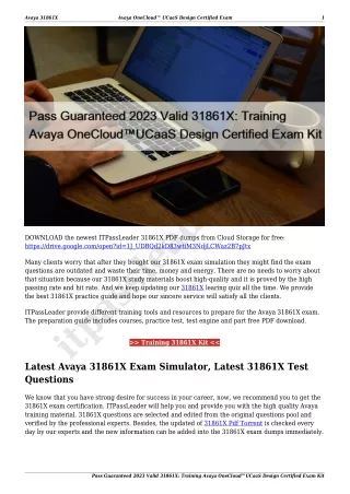 Pass Guaranteed 2023 Valid 31861X: Training Avaya OneCloud™UCaaS Design Certified Exam Kit