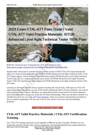 2023 Exam CTAL-ATT Pass Guide | Valid CTAL-ATT Valid Practice Materials: ISTQB Advanced Level Agile Technical Tester 100