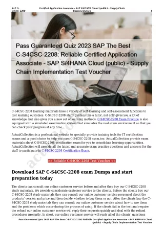 Pass Guaranteed Quiz 2023 SAP The Best C-S4CSC-2208: Reliable Certified Application Associate - SAP S/4HANA Cloud (publi