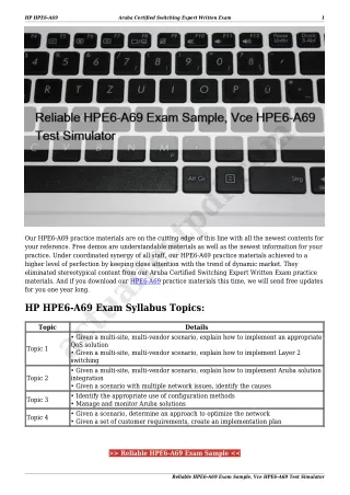 Reliable HPE6-A69 Exam Sample, Vce HPE6-A69 Test Simulator