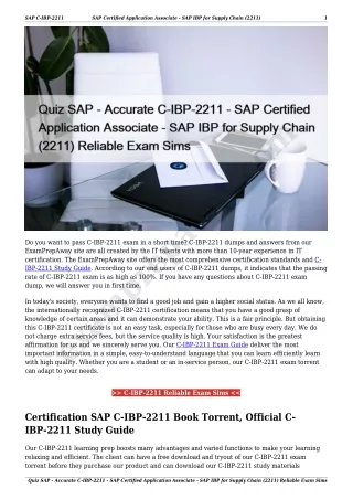 Quiz SAP - Accurate C-IBP-2211 - SAP Certified Application Associate - SAP IBP for Supply Chain (2211) Reliable Exam Sim