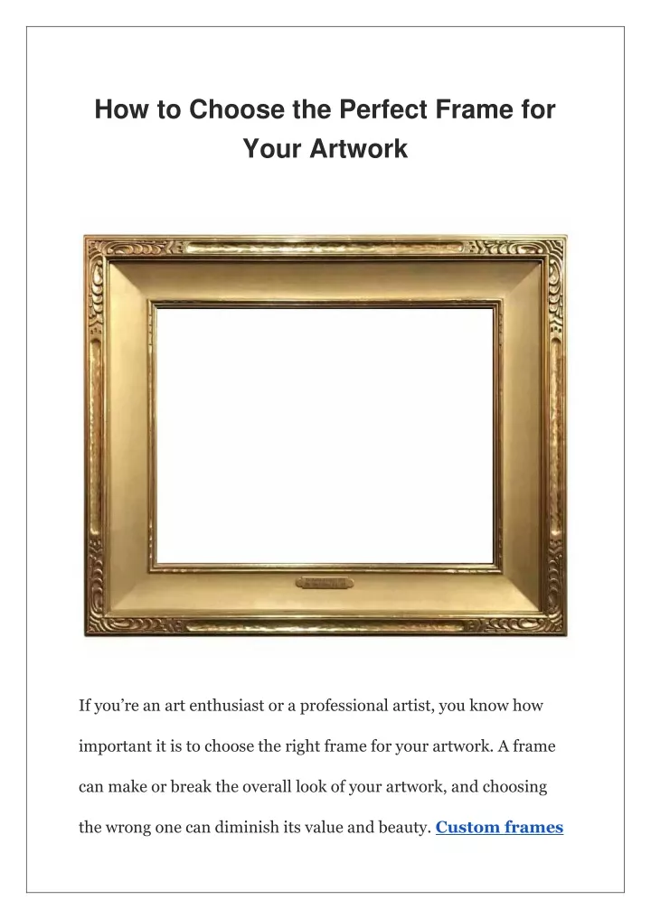 how to choose the perfect frame for your artwork