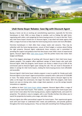 Utah Home Buyer Rebates Save Big with Discount Agent