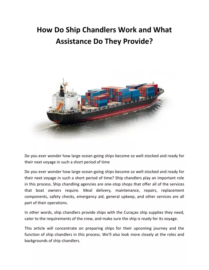 how do ship chandlers work and what assistance