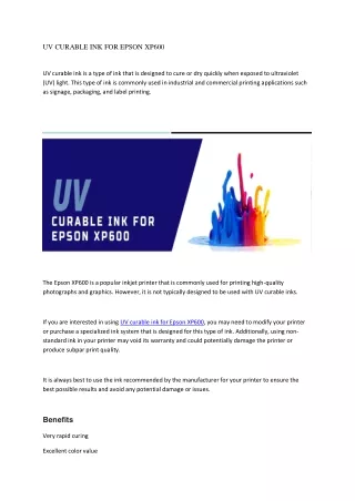 UV curable ink with your Epson XP600