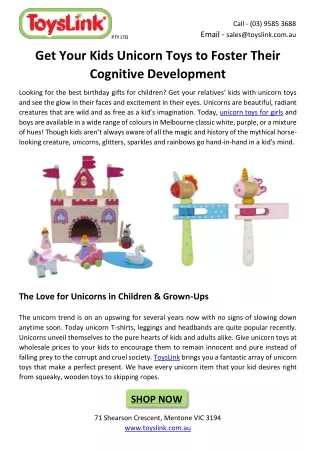 Get Your Kids Unicorn Toys to Foster Their Cognitive Development
