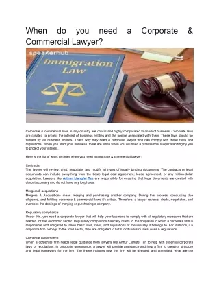 When do you need a Corporate & Commercial Lawyer