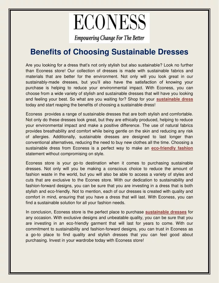 benefits of choosing sustainable dresses